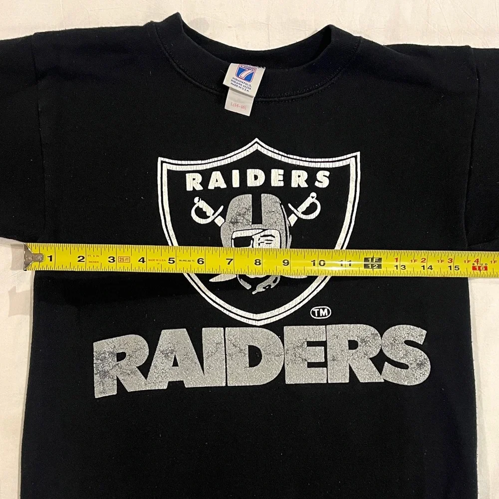 90s Vintage Raiders Football NFL Black Sweatshirt (“Boy Large 14-16”) - Picture 2 of 5